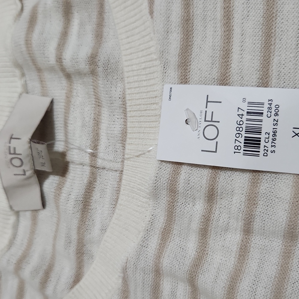 NWT Ann Taylor Loft Cream Short Sleeve Boxy Striped T-Shirt Crew Neck XL - Picture 5 of 7